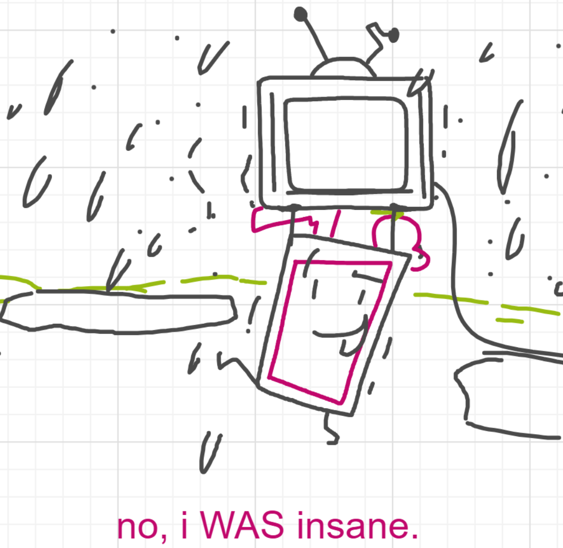 A panel from I've Been Everywhere, Man, episode nine of the Board Boards object show by Furretwalk/WalkingFurret.